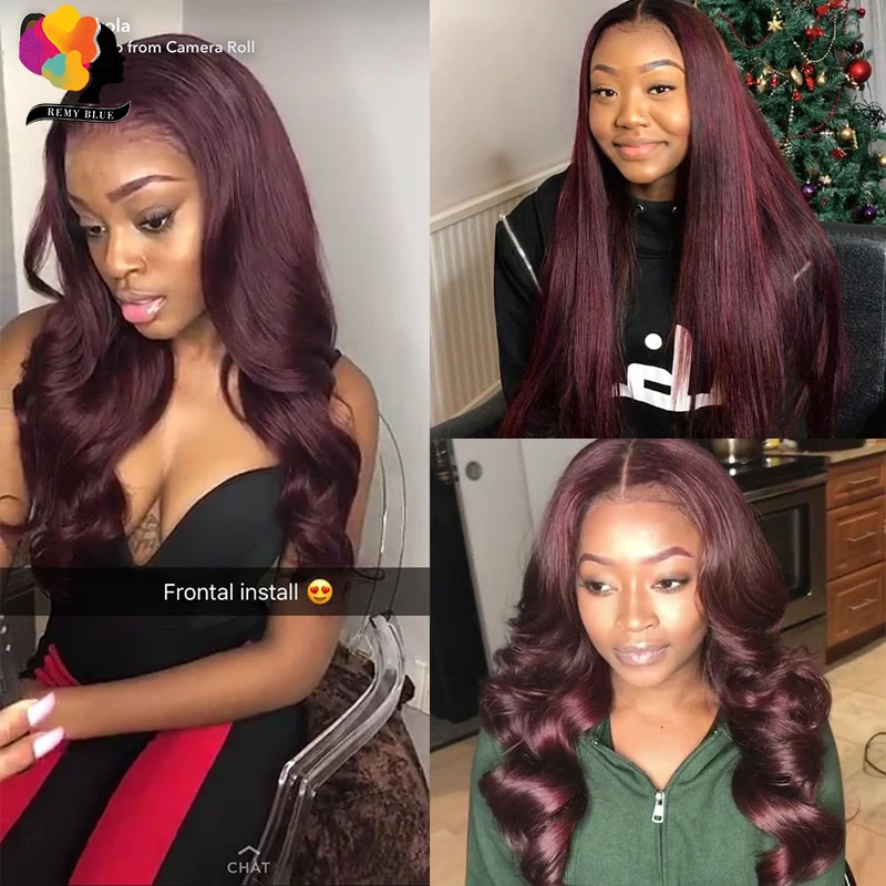 99J красные бордовые волнистые передние парики из человеческих волос на сетке