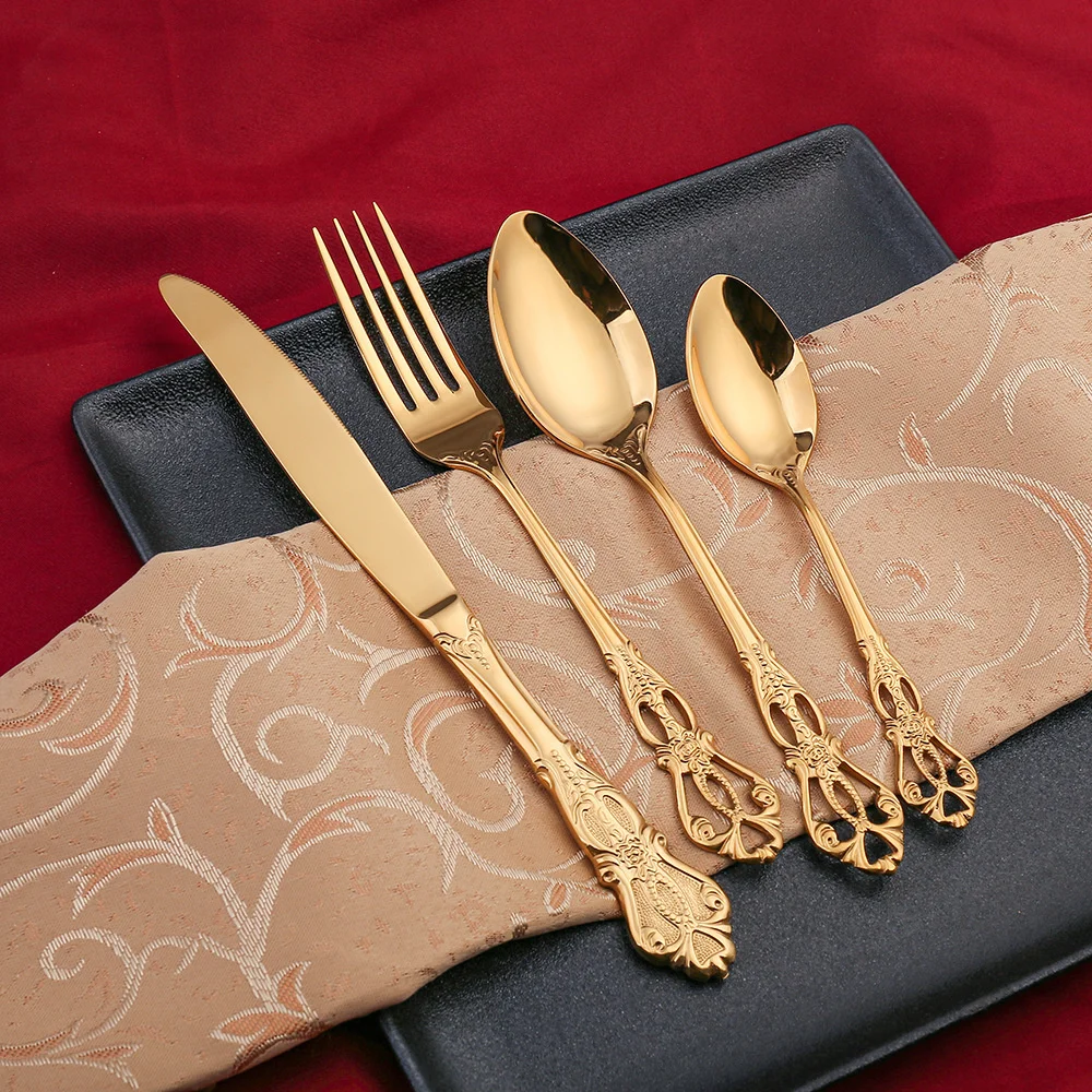 

24pcs/lot Dinnerware Set Gold Cutlery Fork 304 Stainless Steel Spoon Royal Cutlery Forks Knives Spoons Kitchen Spoon Tableware