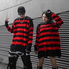 Мужской свитер в полоску в стиле хип-хоп, винтажный Свитер оверсайз в стиле Харадзюку, цвет черныйкрасный