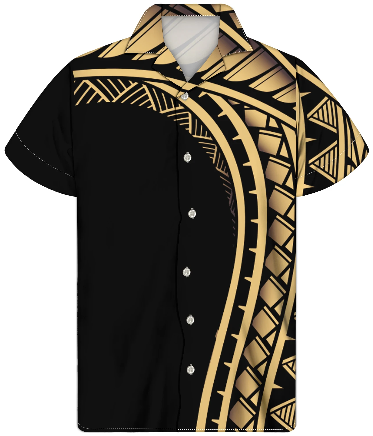 Max 7XL Men's Comfort Tops Good Quality Shirts Custom Polynesian Tribal Black Background With Gold Stripes Print Men's Wear