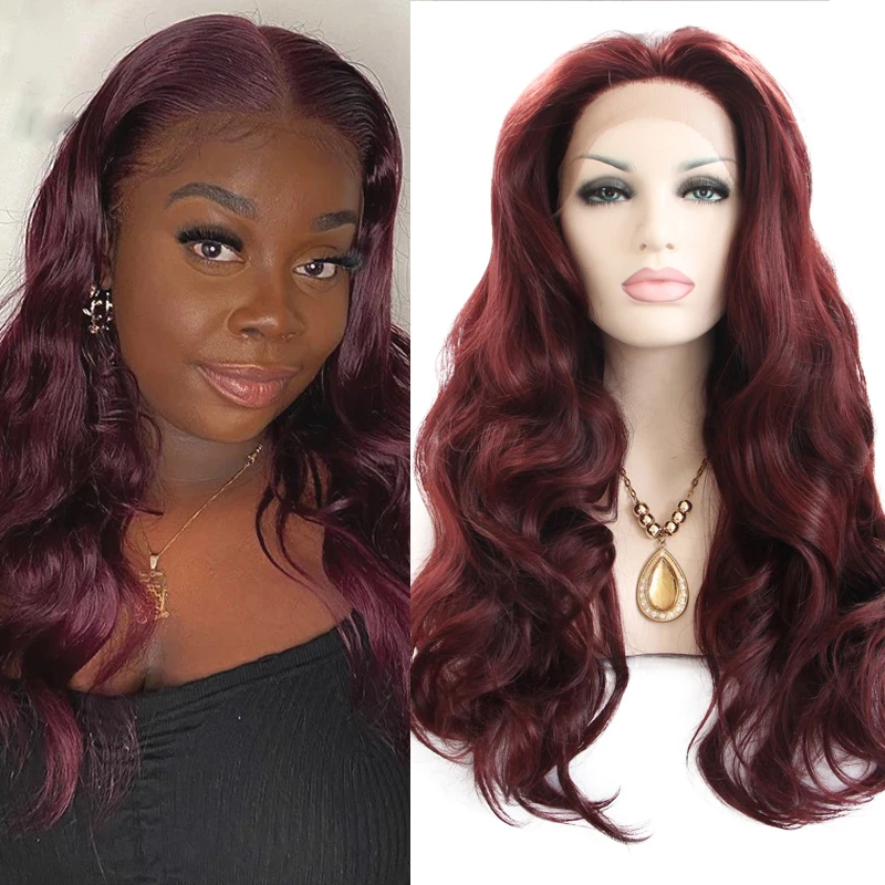 

Lolita Red Synthetic Straight Lace Front Wig 99J Burgundy Crochet Curly Body Wave Cosplay Frontal Highlight Hair Wigs For Women