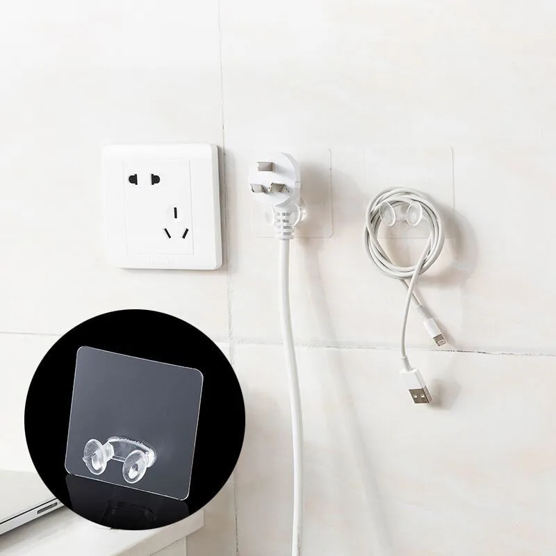 

4Pcs/Set Home Office Wall Adhesive Plastic Power Plug Powerful Paste Type Power Plug Power Plug Socket Holder Hanger Hook