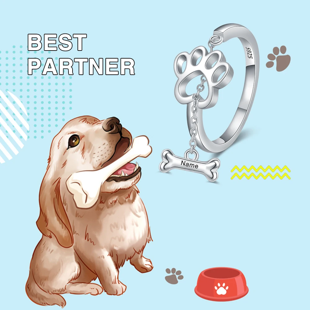 

YSH Персонализированные 925 стерлингового серебра коготь Собаки кости выгравированы имя укладки кольцо 2020 женщин DIY Пользовательские Ювелирн...