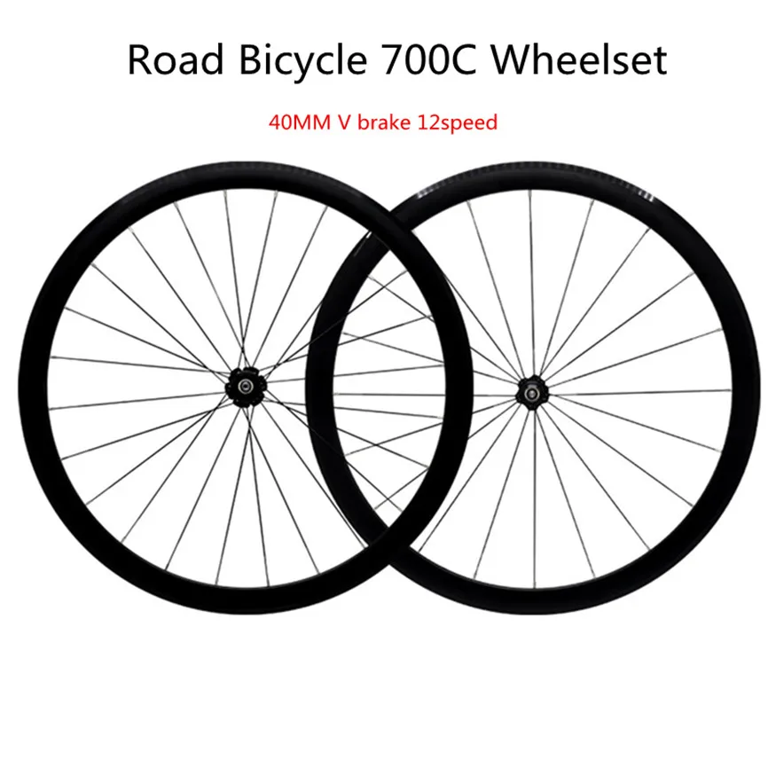 Verkauf Straße Fahrrad 700C Laufradsatz Aluminium Legierung 2 Versiegelt Lager 40mm Felgen 20H 24H V Bremse 12 Geschwindigkeit Flache Speichen Fahrrad Räder