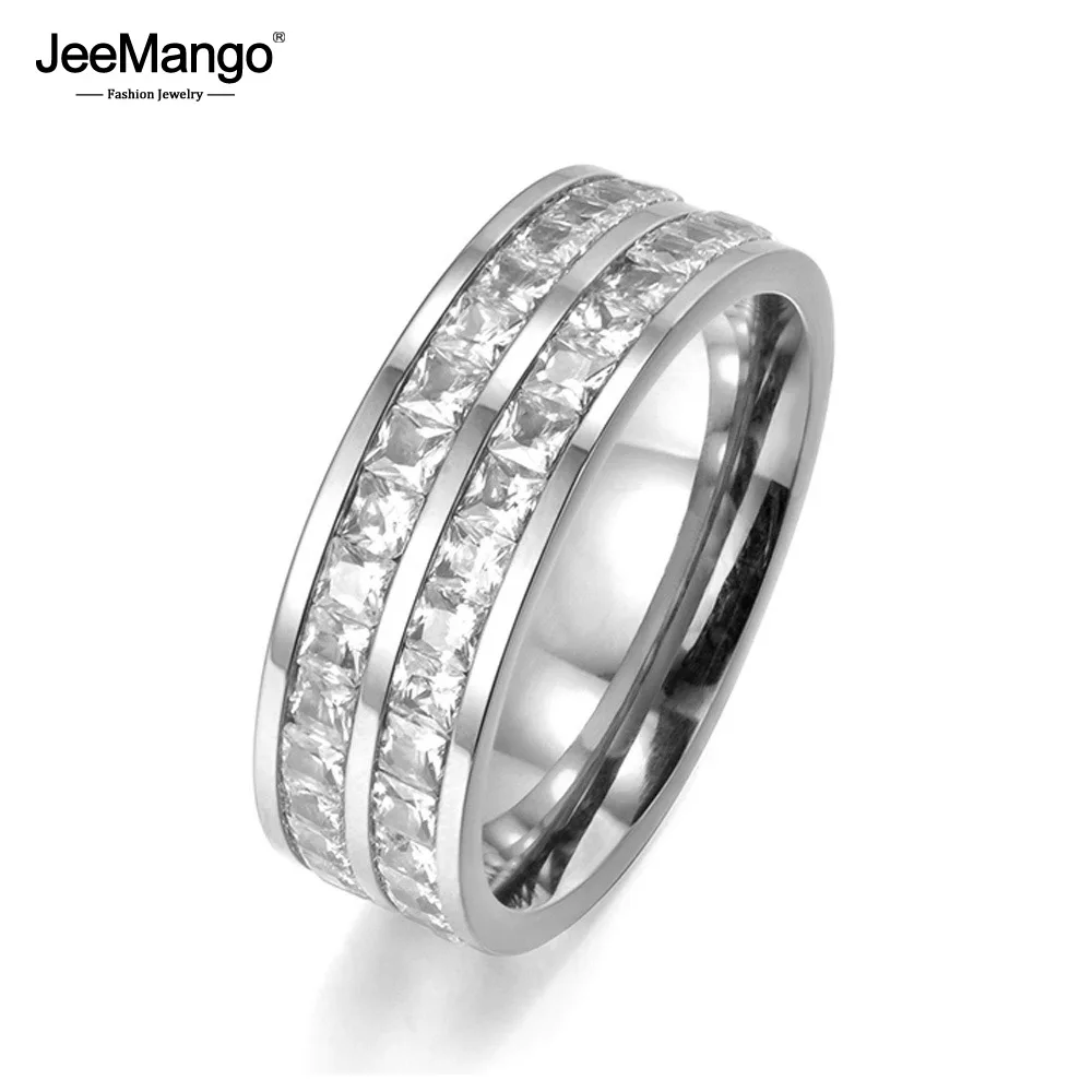 Женские многослойные кольца JeeMango двухрядные прозрачные с кубическим цирконием
