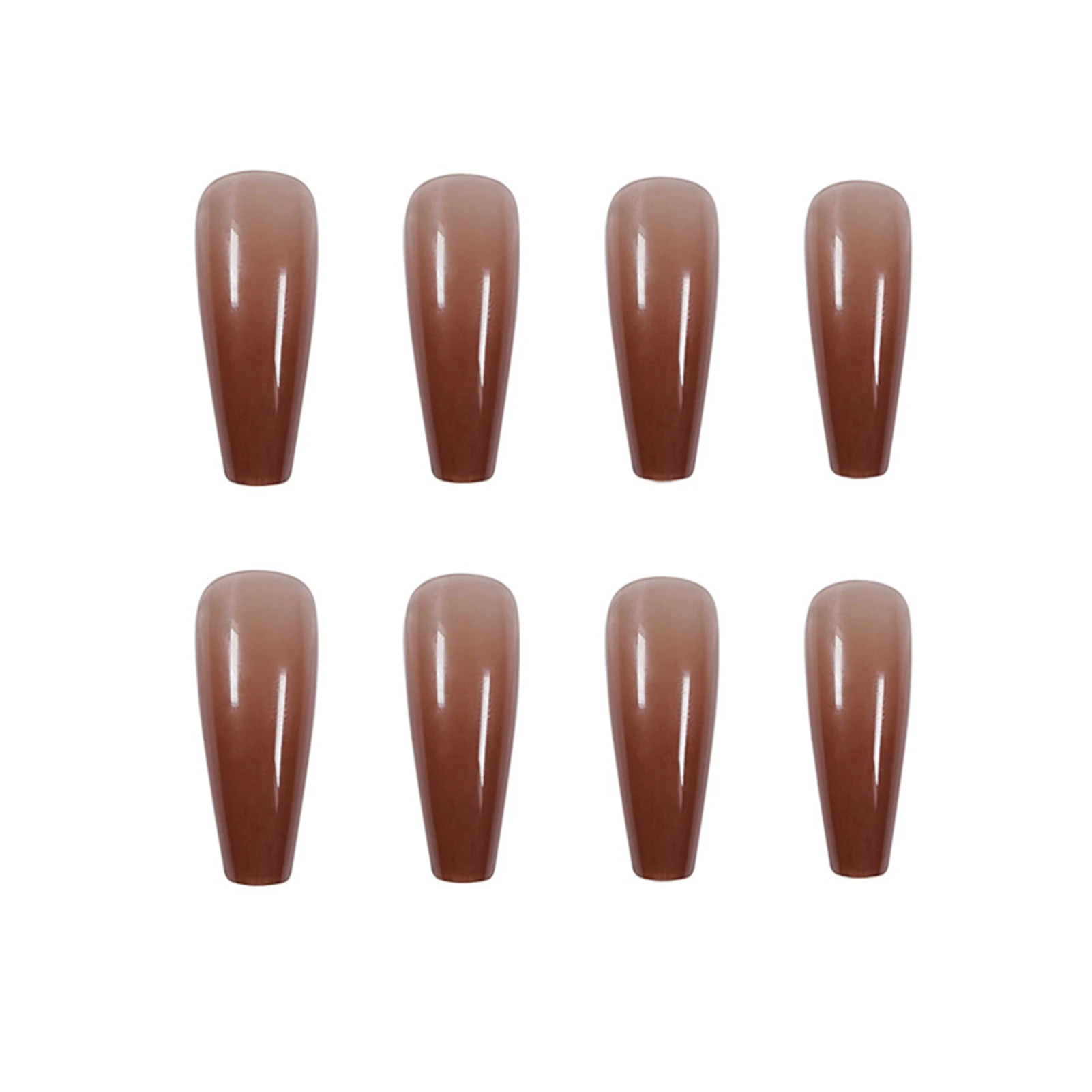 

Fake press on nails coffin Ice Transparent Coffee Color Long-Wear Nail Art Detachable Nail Stickers 24 Pieces With Glue TY