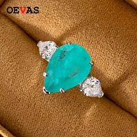 oevas 100 925 sterling silver 1014mm water drop synthesis paraiba tourmaline high carbon diamond ring women party fine jewelry