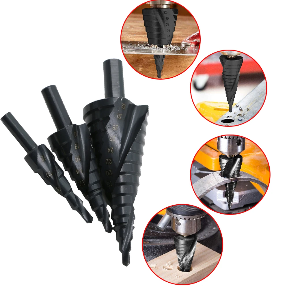 

3 PCS 4-12/20/32mm HSS Co Step Drill Bits Cobalt Coated Hole Cutter Kit Tool