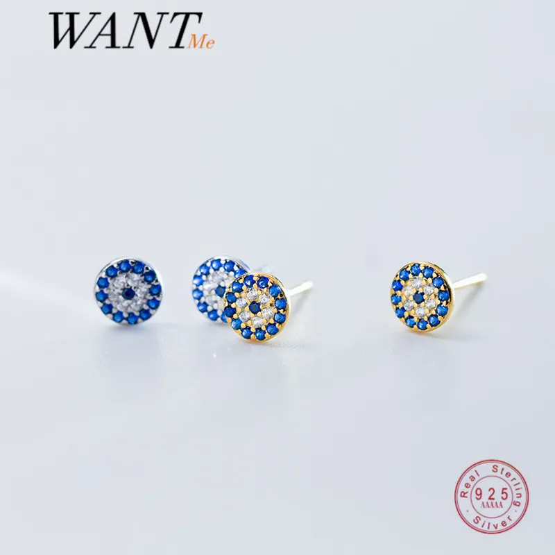 

WANTME реальные 925 стерлингового серебра Мода Синий Циркон демон глаз Богемские серьги-гвоздики для женщин очаровательные вечерние злой глаз ...