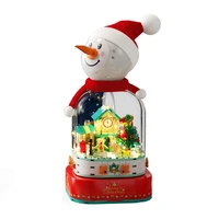 city creative christmas series snowman spinning music box desktop ornaments moc model building blocks bricks toys gifts