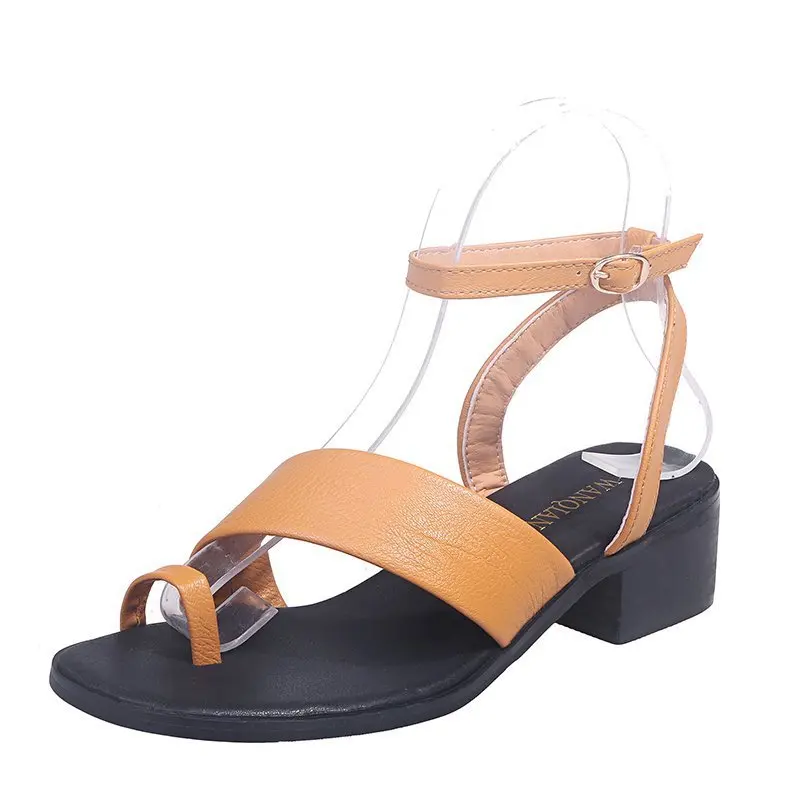 

Beige Heeled Sandals 2021 Women's Ladies Shoes Summer Buckle Large Size Med Open Toe Black New Big Medium Low Strap Block Comfor