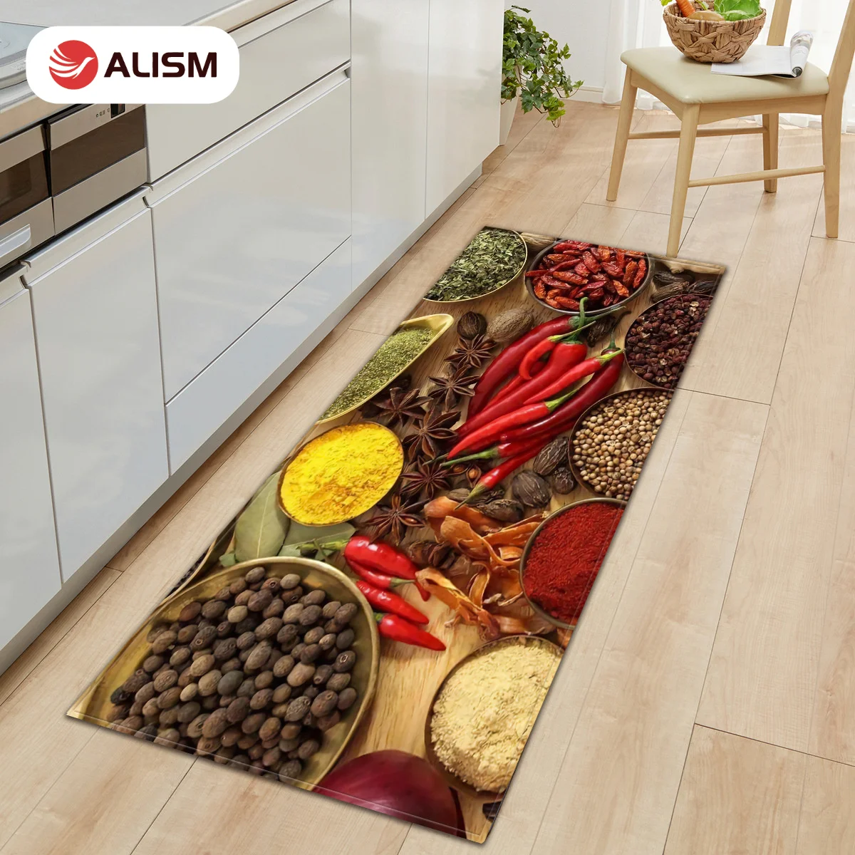 Длинный кухонный коврик с принтом специй Нескользящий Впитывающий воду входной