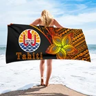Быстросохнущие пляжные полотенца, Таити полинезийский цветочный 3d-принт, летние дорожные банные полотенца, морские пляжные полотенца для серфинга