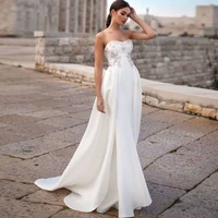 simple white wedding dresses for brides 2022 crystal satin bridal gown sleeveless strapless floor length backless custom made