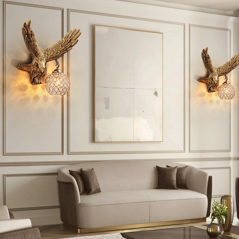 

Nordic Eagle Wall Lamp Animal Decoration American Living Room Background Wall Stairs Office Bar Engineering Lamps