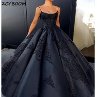 black a line evening dresses 2021 women formal party vestido de gala elegant spaghetti straps appliques lace backless prom gowns