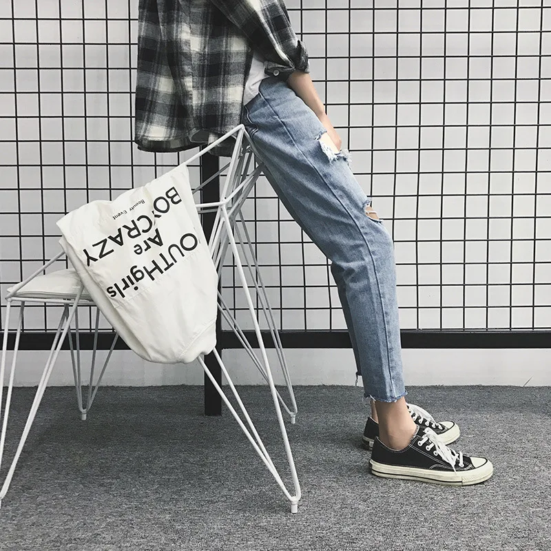 

Summer 2021 new style ripped jeans ankle length pants men's feet pants casual pants Korean style trend pencil jeans men