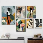 Абстрактные картины на холсте в скандинавском стиле с изображением Африканской женщины, цветочные листья, плакаты и принты, настенные картины для гостиной, домашний декор