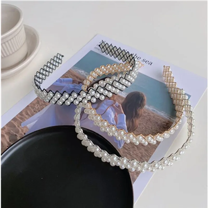 

Pearls Headband Solid New Hair Accessories Weaving Pearls Head Band Casual Headwear Hairbands Women Headdress Face Wash Hairband