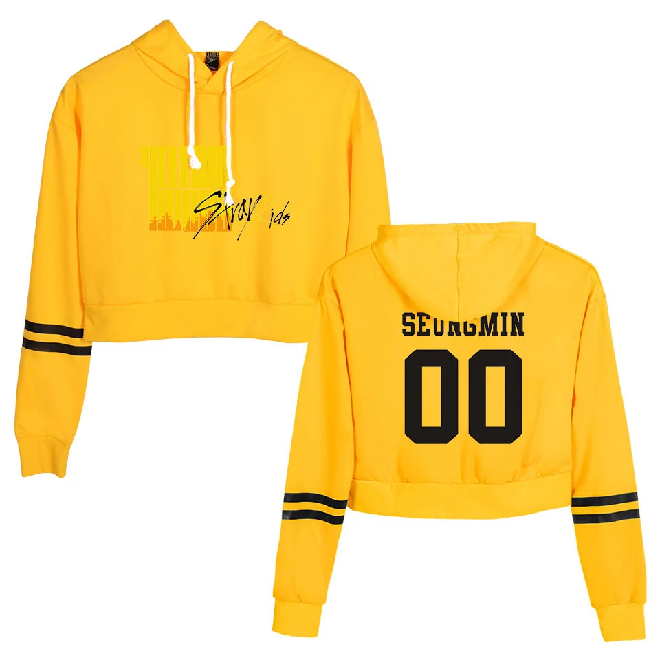

KPOP Stray Kids Crop Top Hoodie StrayKids Yellow Wood Harajuku Cropped Sweatshirt Streetwear Hip Hop Long Sleeves Pullover Tops