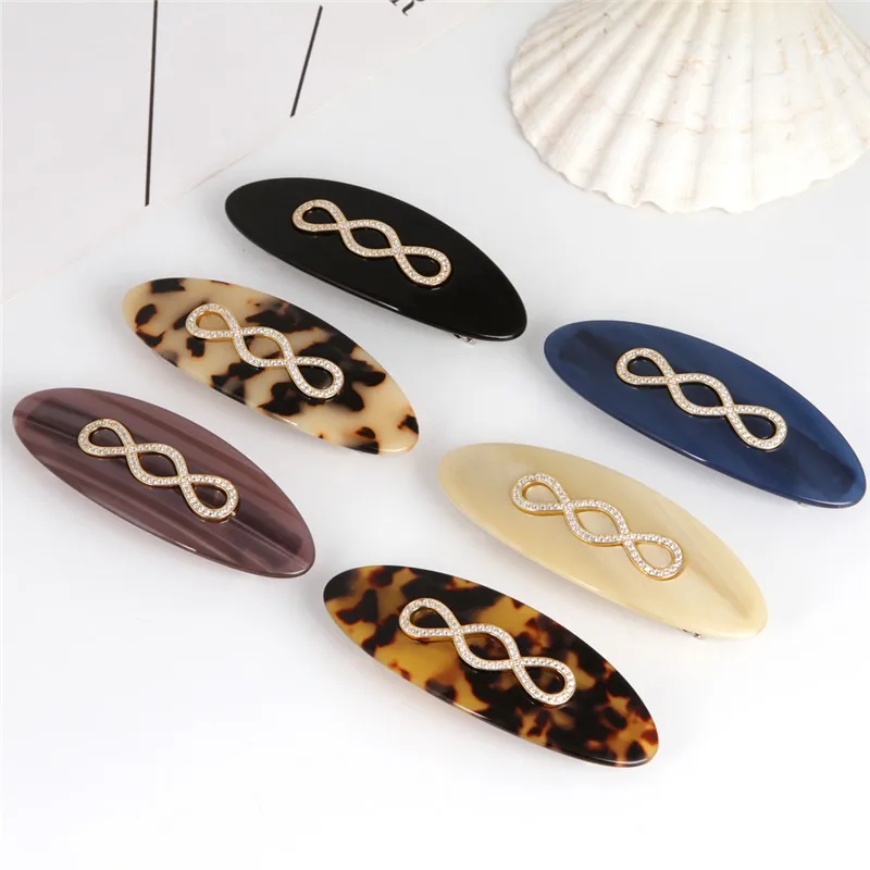 Винтажные заколки для волос зажимы ацетатные овальные с фианитом аксессуары