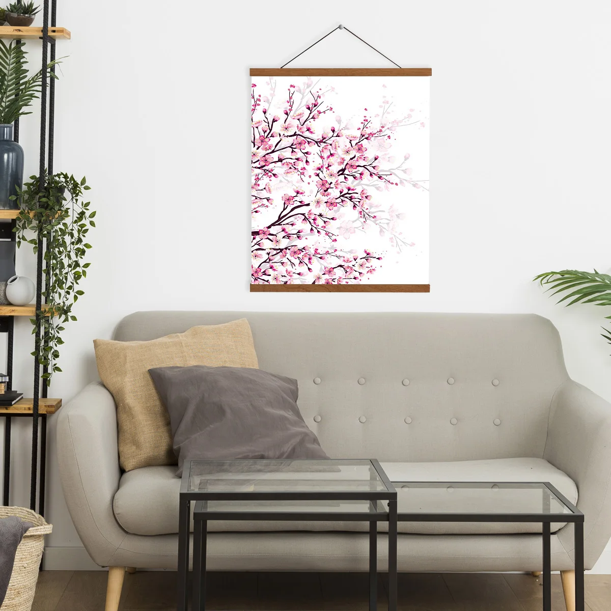 Висячая картина вишневого цвета ветка сливы розовый белый холст настенные