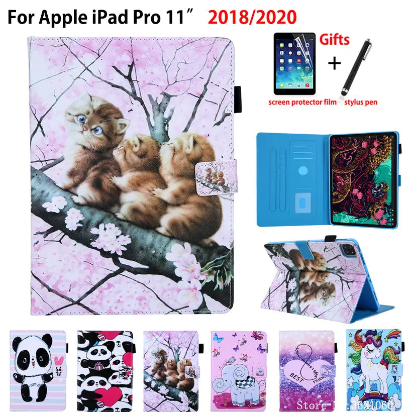

Чехол для iPad Pro 11 2020 2018, Чехол для iPad Pro 11 "2020, чехол для планшета с мультяшным котом, чехол-подставка из искусственной кожи, чехол + подарок