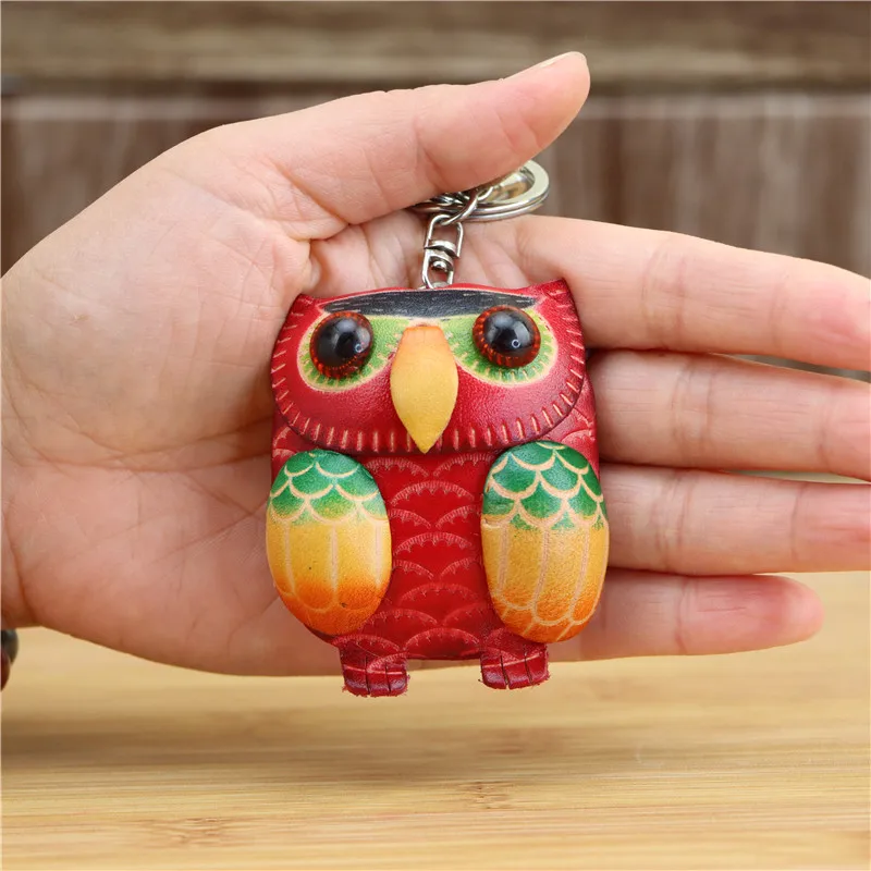 Leather handmade creative owl bag accessories keychain pendant super cute animal children's small gift | Багаж и сумки