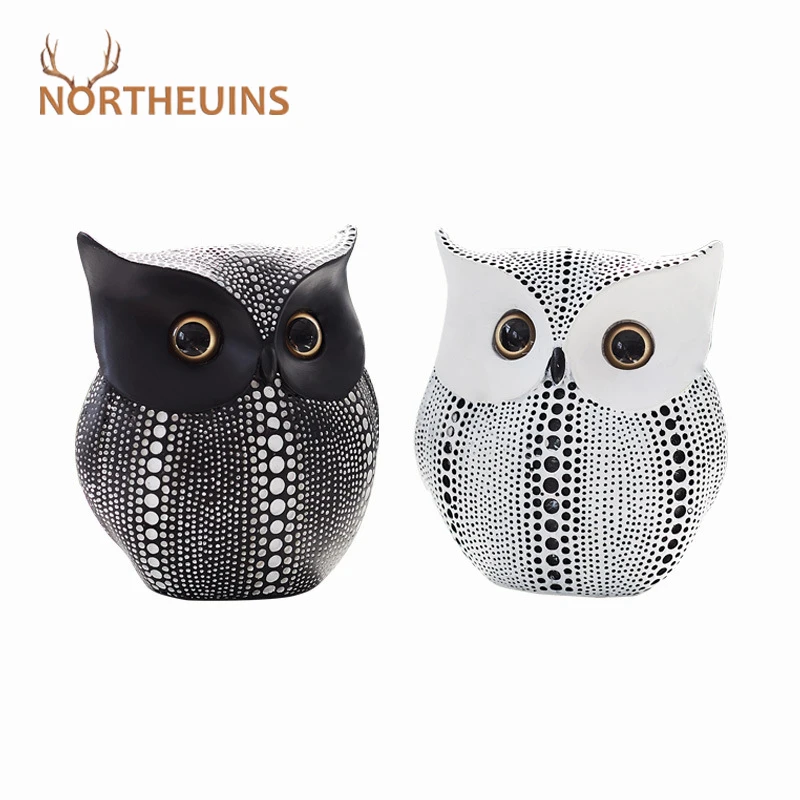 

NORTHEUINS Nordic Resin Wise Owl Figurines Animal Statue Sculpture Crafts for Home Interior Decor Desktop Table Decoration Gifts