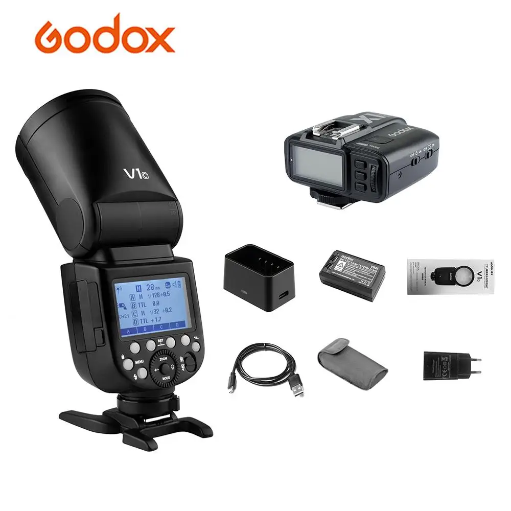 Godox V1C Беспроводная вспышка с круглой головкой 2 4G для Canon EOS 1500D 5D Mark ll + GODOX X1T C TTL