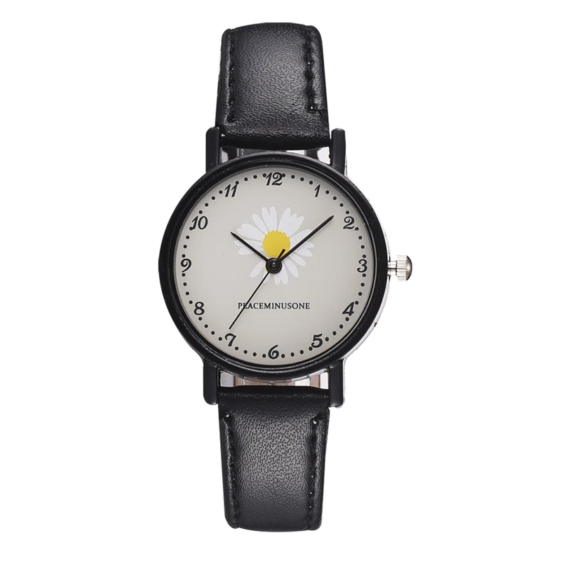

Simple Flowers Leather Band Watches For Women Casual Quartz Wristwatches Women Bracelet Watches Black Clock Relogio Feminino