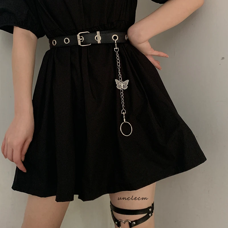 

GAMPORL Punk Style Leather Chain Belts for Women Dress Jeans Outfits Harajuku Jk Egair Waistband Butterfly Chain Belts for Girls