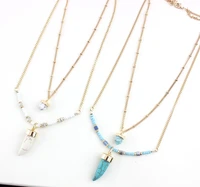 new vintage jewelry natural stone pendant necklace double beads chain necklace for women