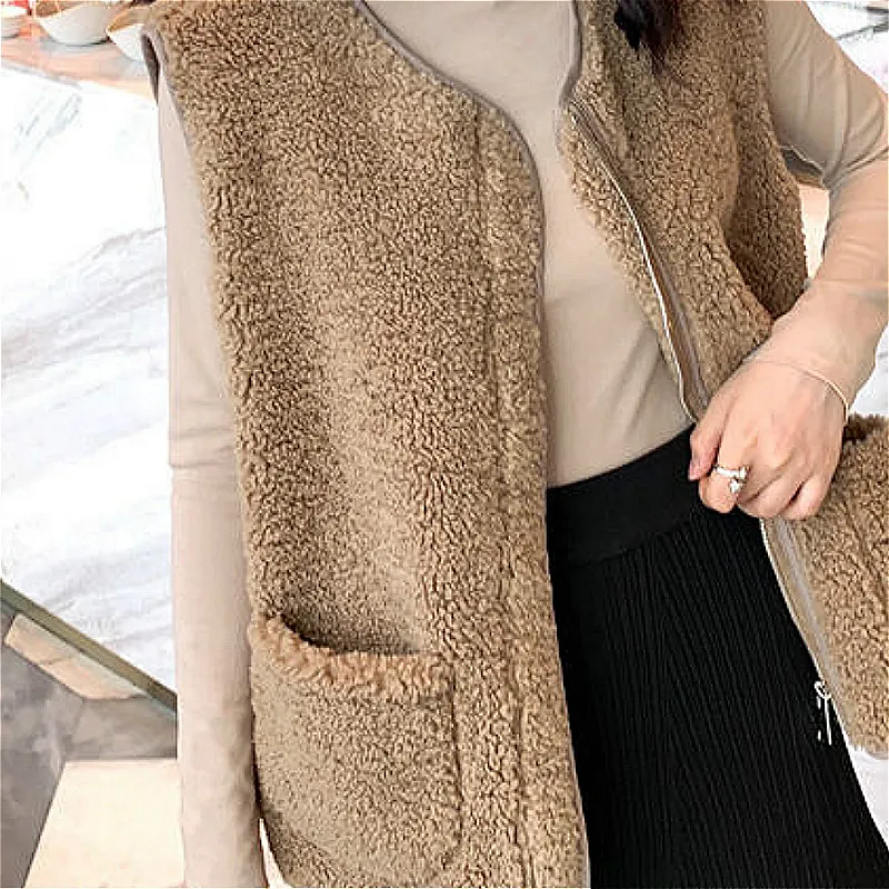 

Autumn Vests Women Ulzzang Stylish Soft Vintage All-match Simple Pockets Outwear Female Overcoats Sleeveless Design Retro Ladies