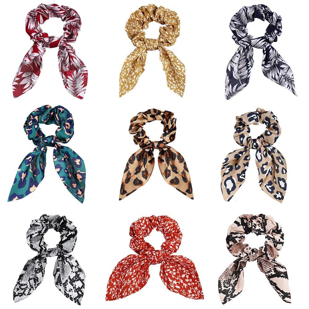 2020 модные Цветочный принт Scrunchies однотонные длинные волосы ленты для Женский