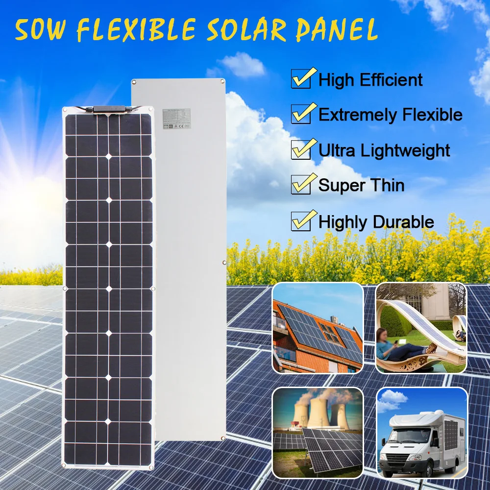 Гибкие солнечные панели 50 Вт 16 В монокристаллический Slendersolar модуль 100 солнечная