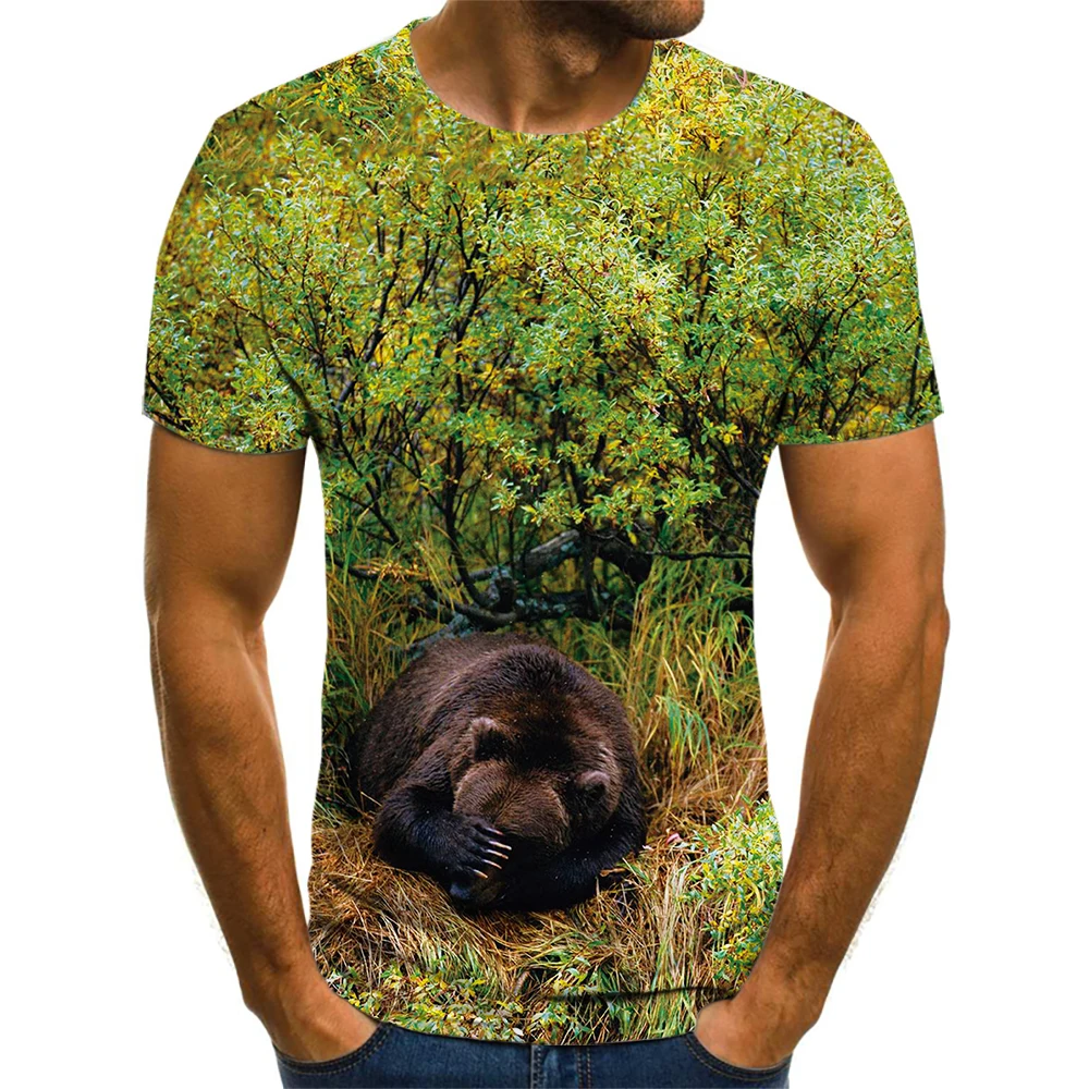 

2021 Latest Russian Men's New Animal Print T-Shirt 3D Brown Bear Autumn Fashion Sportswear Street Top Youthful Vitality Soft Fit