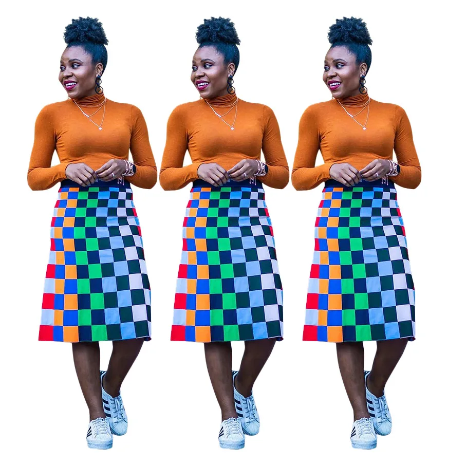 

2021 New Women Skirts Plaid Grid High Waist Pleated Skirt