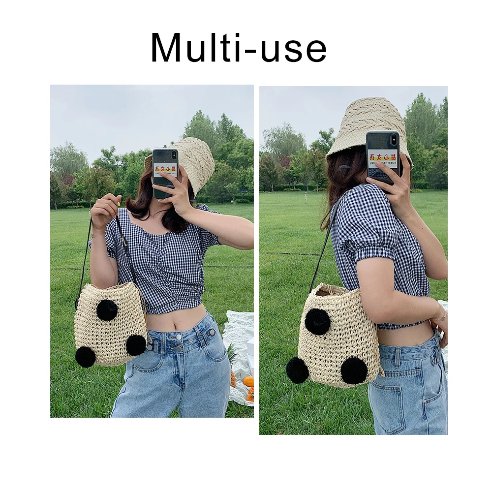 Соломенная Сумка-мешок на шнурке для женщин летние плетеные мессенджеры ручной