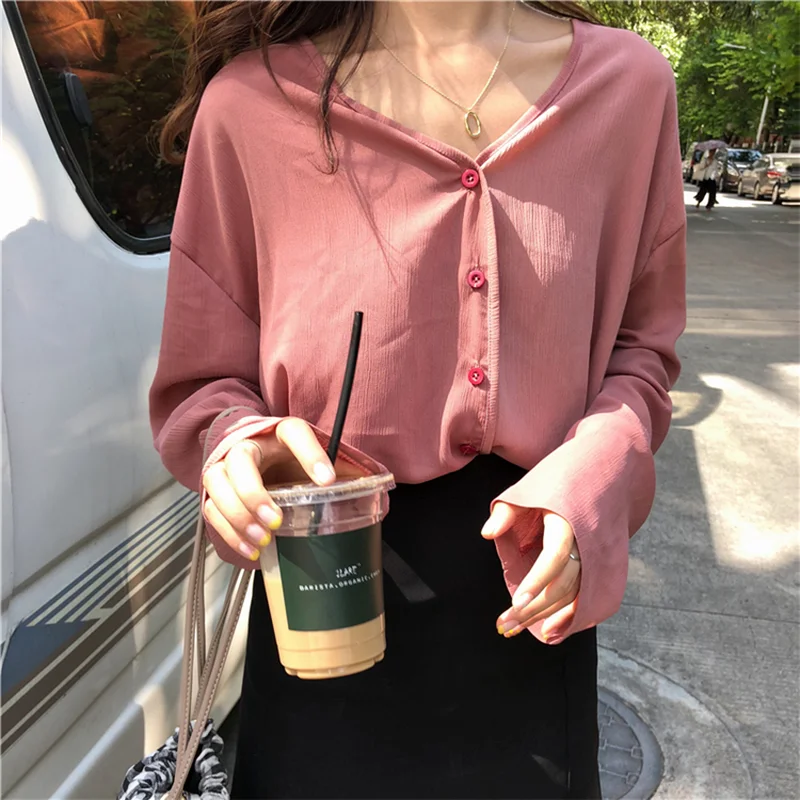 

Women's Clothing casual loose turn-down collar full Spring and autumn style black Harajuku ladies tops fashion brand shirts hot