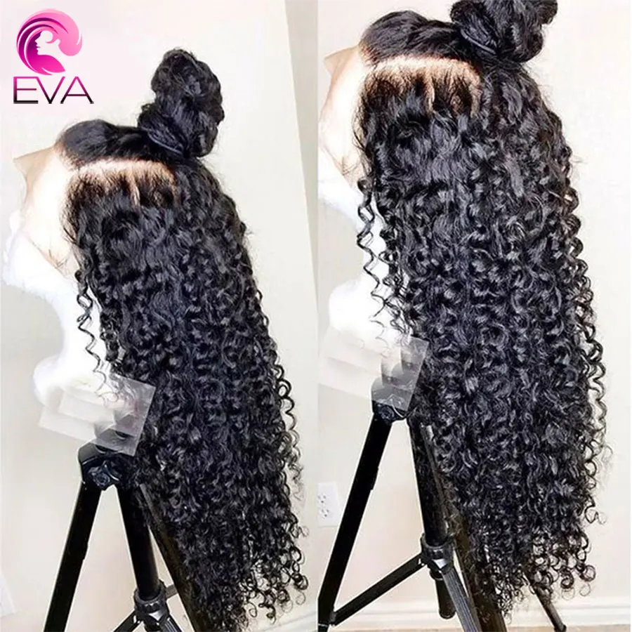 Eva Glueless 180% плотность 360 Кружева Фронтальные вьющиеся парики предварительно сорвал с волосами младенца для черных женщин бразильские Remy человеческие волосы парики