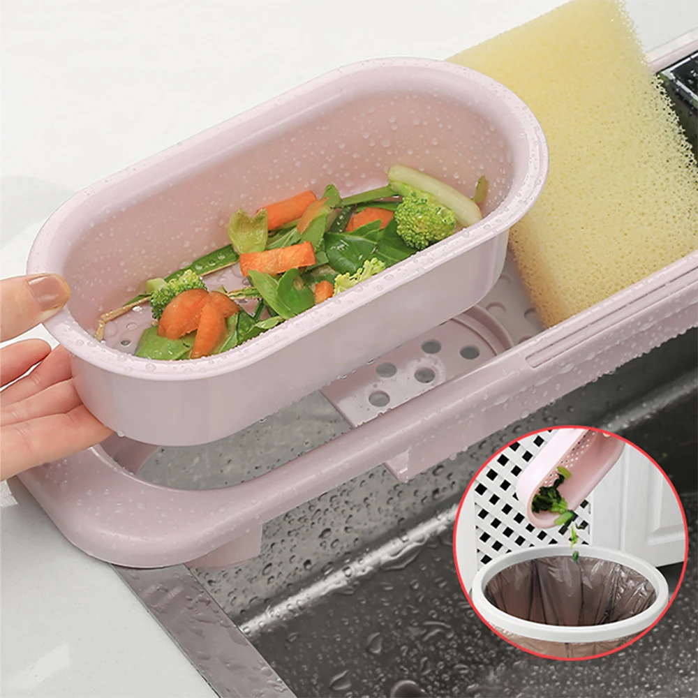 For Kitchen Retractable Drain Basket Sink Rack Telescopic Filter Leftovers Dishwashing Cloth Storage Organizer | Дом и сад