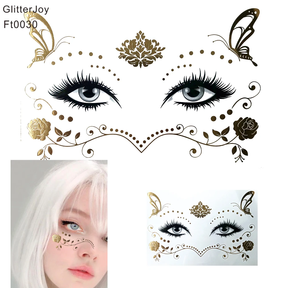 Фольгированная Золотая Бабочка и Роза FT0030 веснушки макияж татуировка наклейка