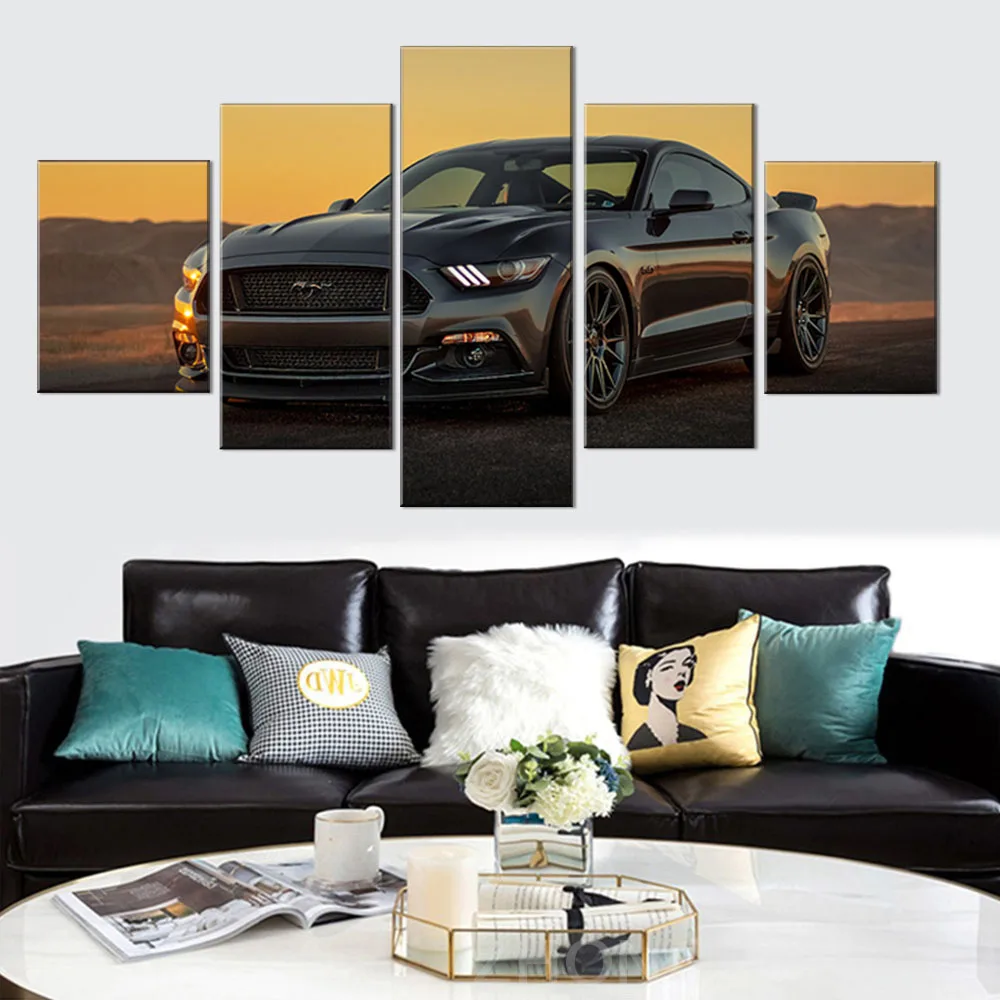 5 шт. HD изображение роскошного автомобиля Черный Ford Mustang постер декоративные