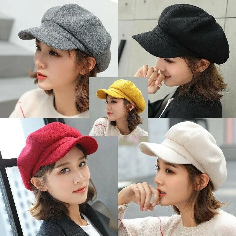 

Fashion Wild Wool Women Beret Autumn Winter Octagonal Cap Hats Stylish Artist Painter Newsboy Caps Black Grey Beret Hats