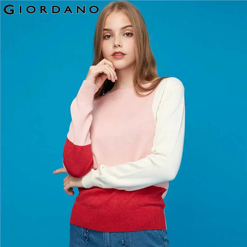 Женский свитер Giordano контрастный трикотажный пуловер с круглым вырезом тонкие