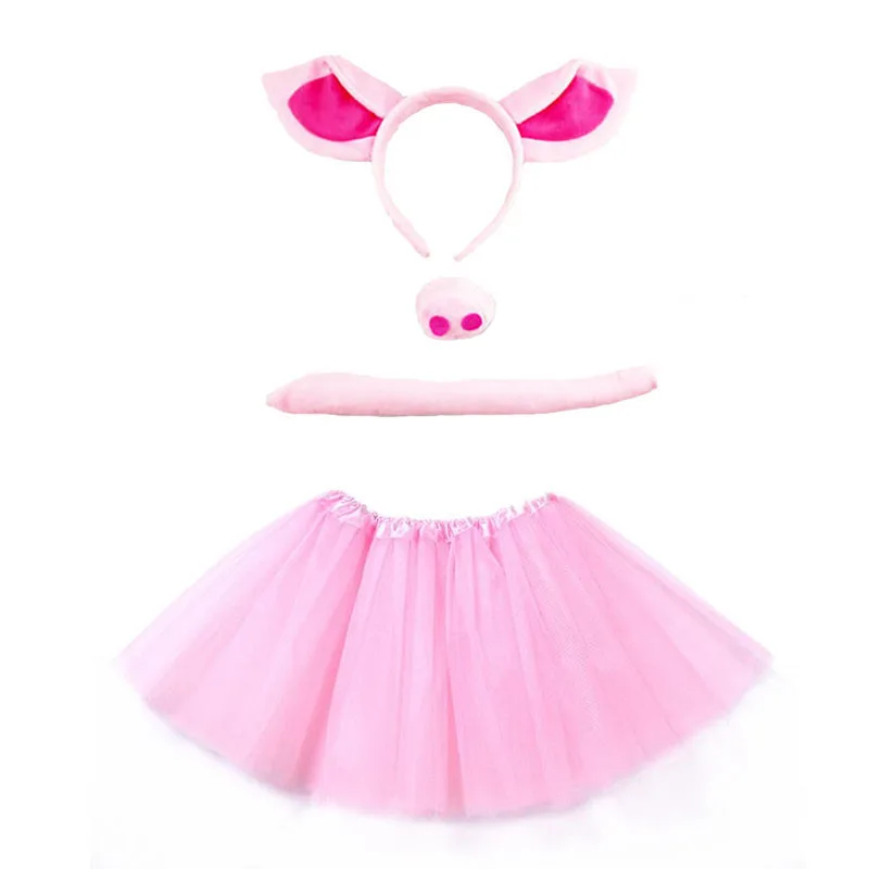 

Women Girl Pink Pig Headband Tail Tie Skirt Tutu Animal Cosplay Props Birthday Party Costume Halloween Christmas