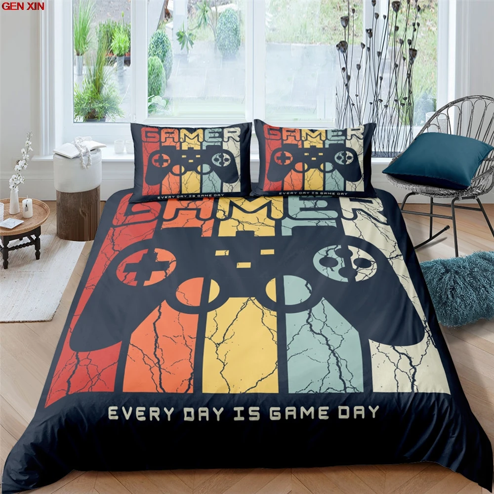 

2/3 Pcs Gamer Duvet Cover Set Bedding Queen King Kids Boys Girls Bed Set Game Quilt Cover Comforter Cover Bedding Set