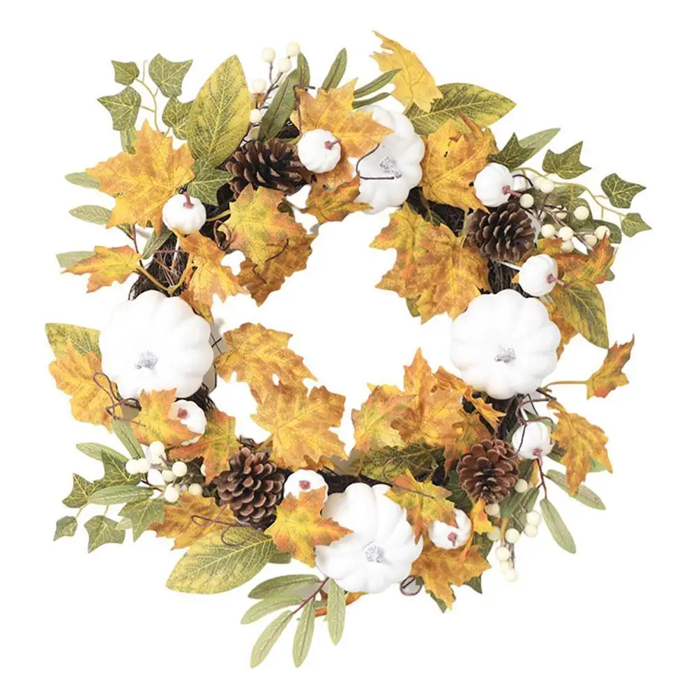 

Halloween Artificial Maple Leaf Pumpkin Wreath Halloween Door Decoration Thanksgiving Autumn Wreath For Door Wall