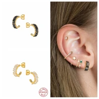 aide 925 sterling silver rainbow color crystal hoop earrings half circle earring piercing cz zircon pendiente ohrringe jewelry